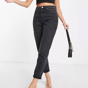 Topshop Mom High Waisted Denim Jeans in Washed Black • Size 30